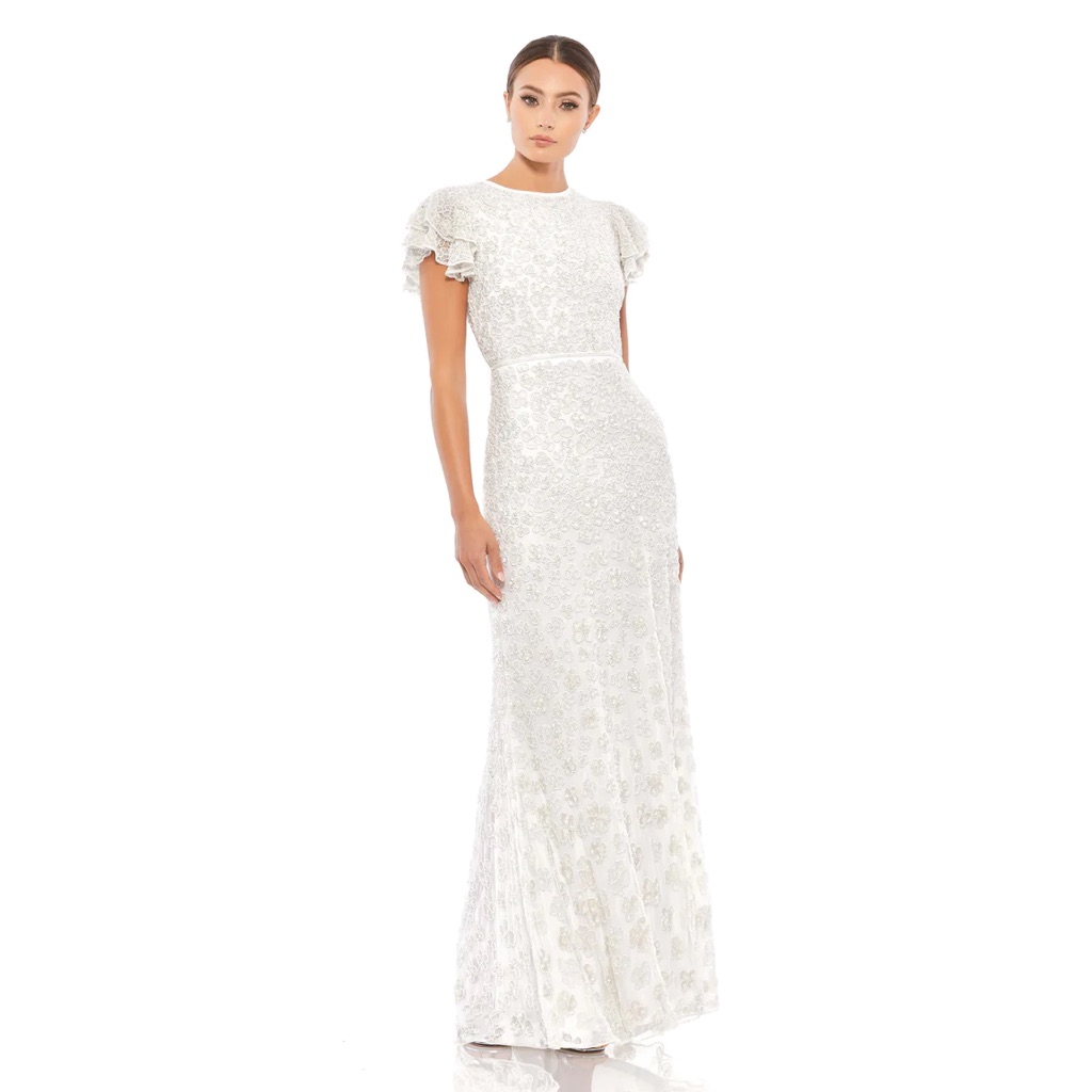 Mac Duggal High Neck Flutter Cap Sleeve Gown